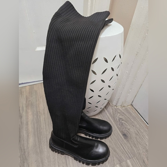 CUCCOO Over The Knee Knit Black Sock Boots Women's Size 8.5🌴 - Picture 5 of 11